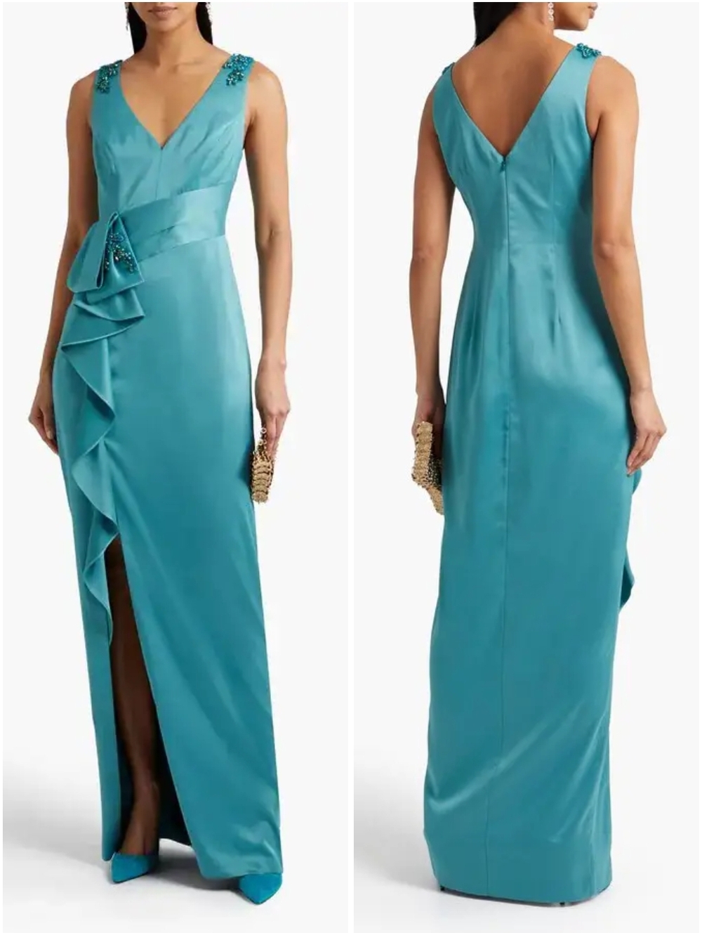 Marchesa Notte Embellished Ruffled Satin Crepe Gown 2 NWT New